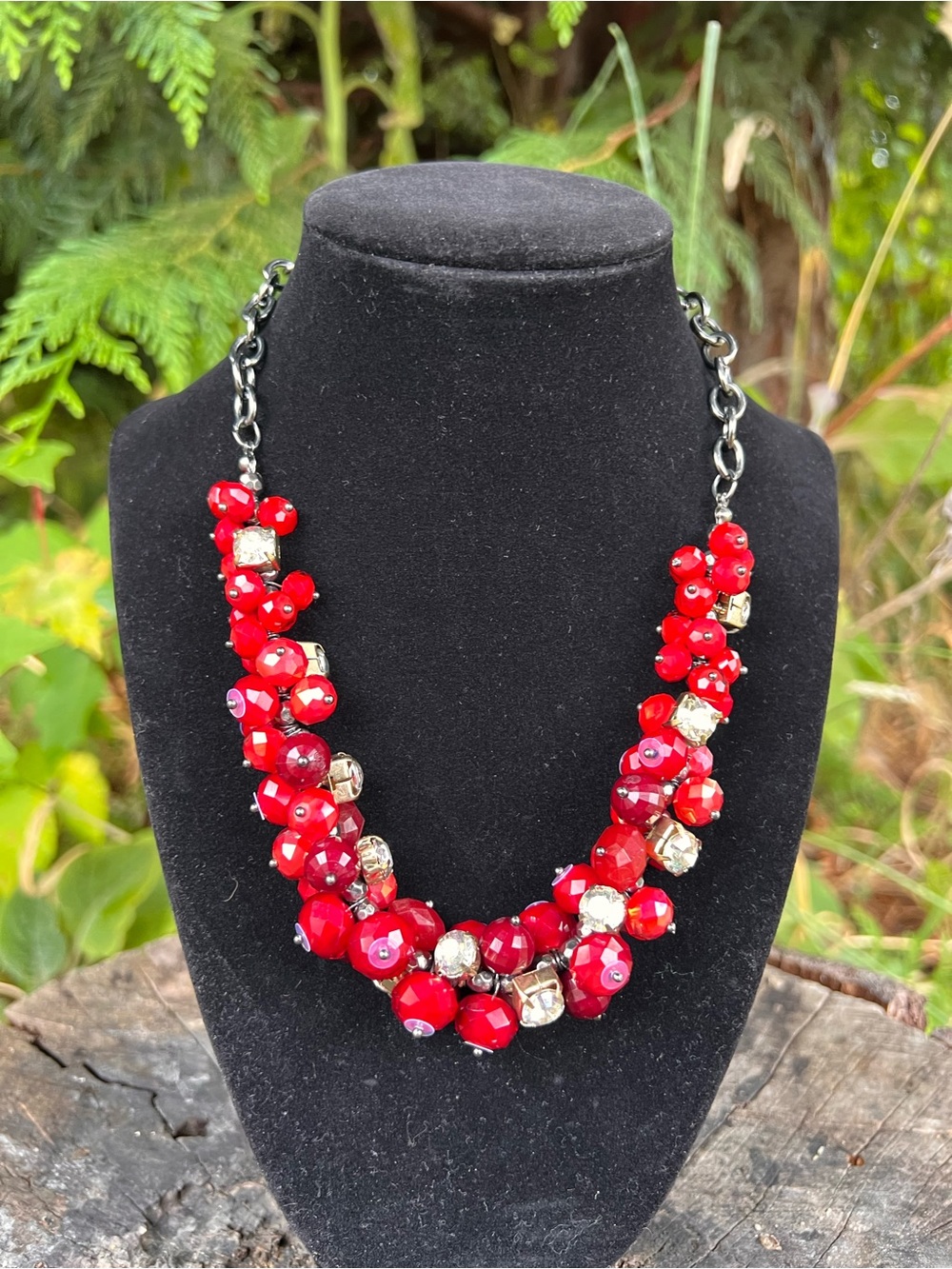 Red Cluster Statement Necklace - Women Jewelry